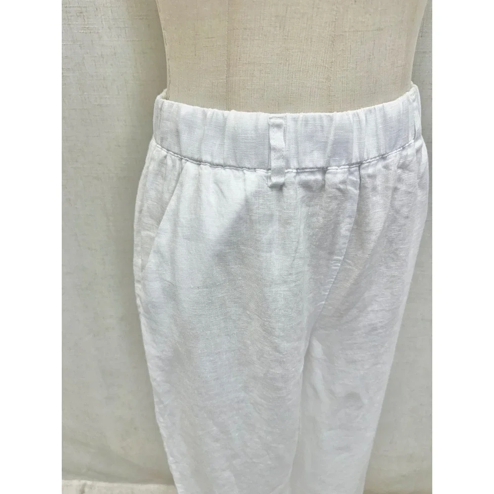 Quince 100% Linen Solid White Elastic Waist Pants Size Small Minimalist‎